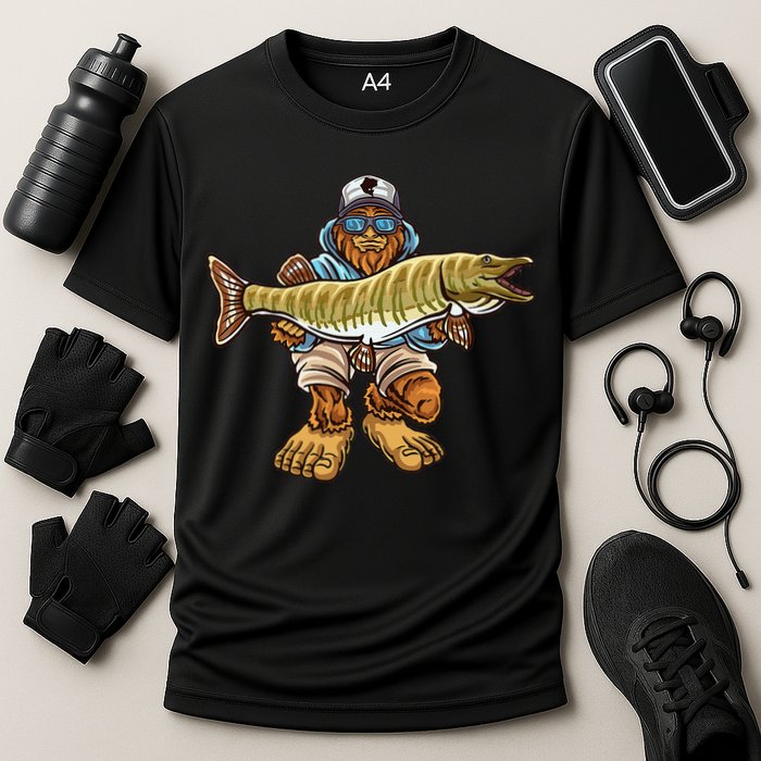 Muskie Fishing Bigfoot Musky Hunting Fishermen Cooling Performance Crew T-Shirt