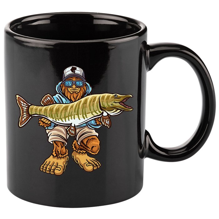 Muskie Fishing Bigfoot Musky Hunting Fishermen 11oz C Handle Ceramic Mug