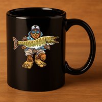 Muskie Fishing Bigfoot Musky Hunting Fishermen 11oz C Handle Ceramic Mug