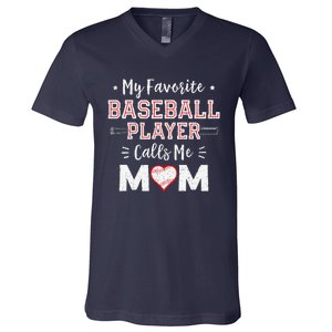 My Favorite Baseball Player Calls Me Mom Mom Baseball V-Neck T-Shirt