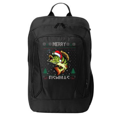 Merry Fishmas Bass Fish Fishing Christmas Ugly Sweater Xmas  City Backpack