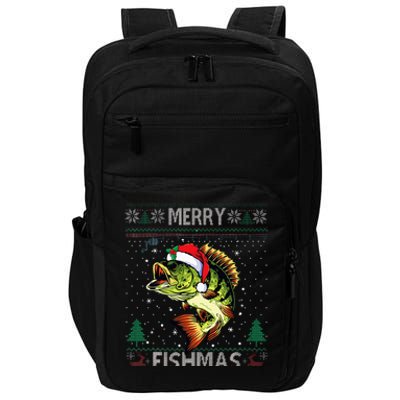 Merry Fishmas Bass Fish Fishing Christmas Ugly Sweater Xmas  Impact Tech Backpack