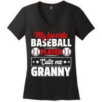 My Favorite Baseball Player Calls Me Granny Mother's Day Women's V-Neck T-Shirt