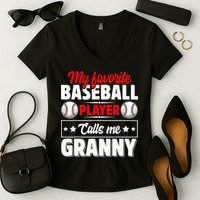 My Favorite Baseball Player Calls Me Granny Mother's Day Women's V-Neck T-Shirt