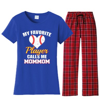 My Favorite Baseball Player Calls Me Mommom Funny Mom Mom Gift Women's Flannel Pajama Set