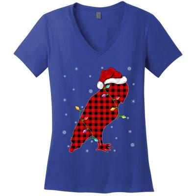 Matching Family Buffalo Plaid Barn Owl Bird Christmas Pajama Meaningful Gift Women's V-Neck T-Shirt