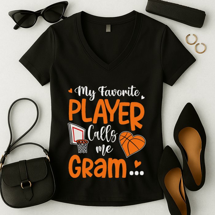 My Favorite Basketball Player Calls Me Gram Women's V-Neck T-Shirt