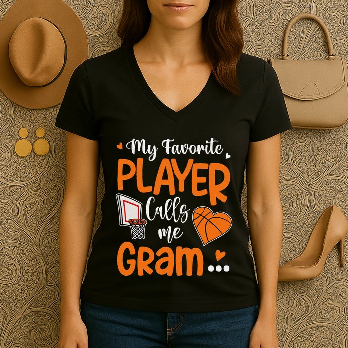 My Favorite Basketball Player Calls Me Gram Women's V-Neck T-Shirt