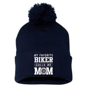 My Favorite Biker Calls Me Mom MotherS Day Gifts Pom Pom 12in Knit Beanie