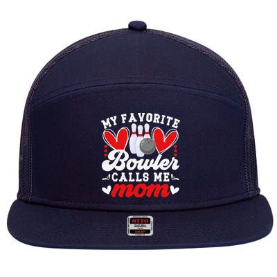 My Favorite Bowler Calls Me Mom Of A Bowler Mama Bowling Mom 7 Panel Mesh Trucker Snapback Hat