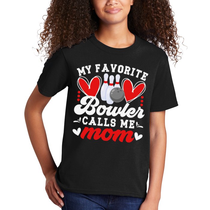 My Favorite Bowler Calls Me Mom Of A Bowler Mama Bowling Mom Kids T-Shirt