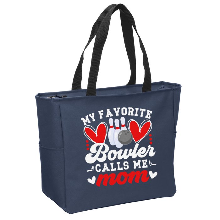 My Favorite Bowler Calls Me Mom Of A Bowler Mama Bowling Mom Zip Tote Bag