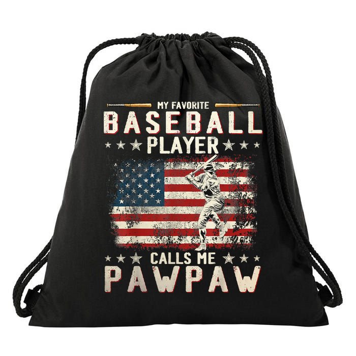 My Favorite Baseball Player Calls Me Pawpaw Flag Father Day Drawstring Bag
