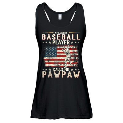 My Favorite Baseball Player Calls Me Pawpaw Flag Father Day Ladies Essential Flowy Tank