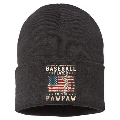 My Favorite Baseball Player Calls Me Pawpaw Flag Father Day Sustainable Knit Beanie