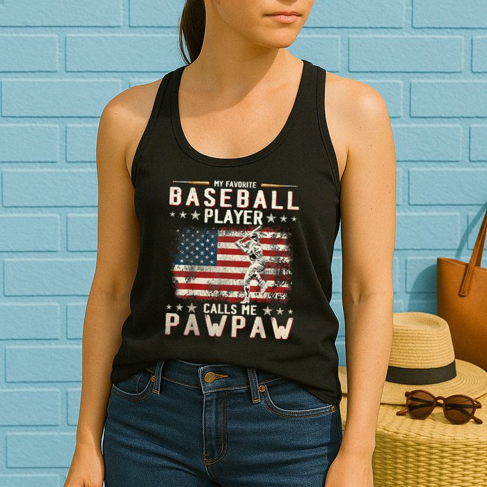 My Favorite Baseball Player Calls Me Pawpaw Flag Father Day Womens Tank Top