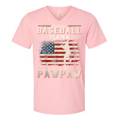 My Favorite Baseball Player Calls Me Pawpaw Flag Father Day V-Neck T-Shirt