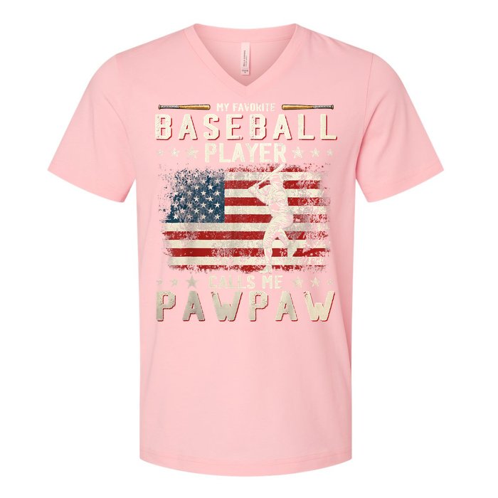 My Favorite Baseball Player Calls Me Pawpaw Flag Father Day V-Neck T-Shirt