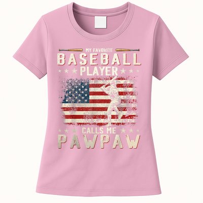 My Favorite Baseball Player Calls Me Pawpaw Flag Father Day Womens T-Shirt