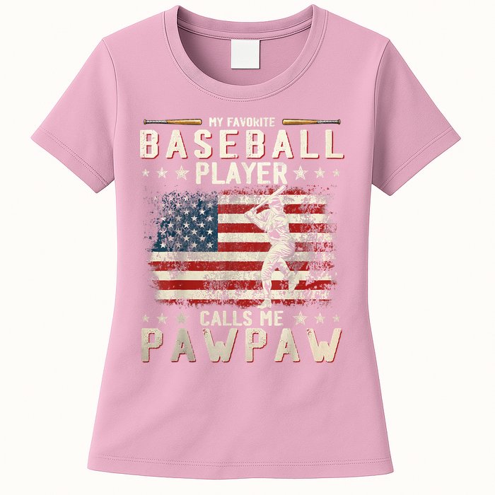 My Favorite Baseball Player Calls Me Pawpaw Flag Father Day Womens T-Shirt