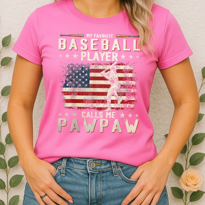 My Favorite Baseball Player Calls Me Pawpaw Flag Father Day Womens T-Shirt