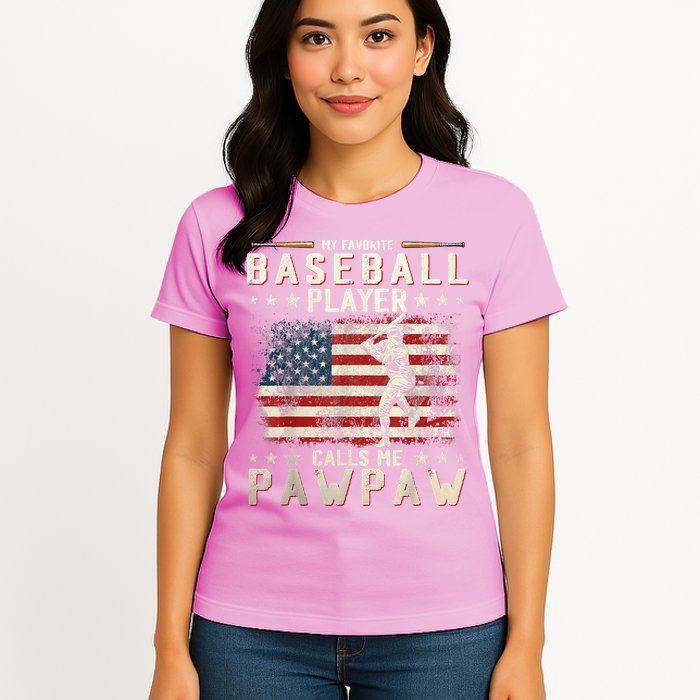 My Favorite Baseball Player Calls Me Pawpaw Flag Father Day Womens T-Shirt