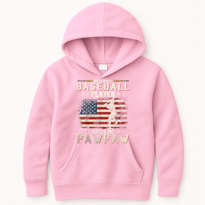 My Favorite Baseball Player Calls Me Pawpaw Flag Father Day Kids Hoodie