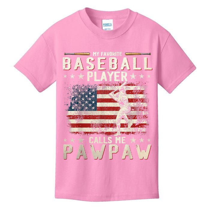 My Favorite Baseball Player Calls Me Pawpaw Flag Father Day Kids T-Shirt