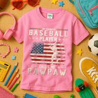 My Favorite Baseball Player Calls Me Pawpaw Flag Father Day Kids T-Shirt