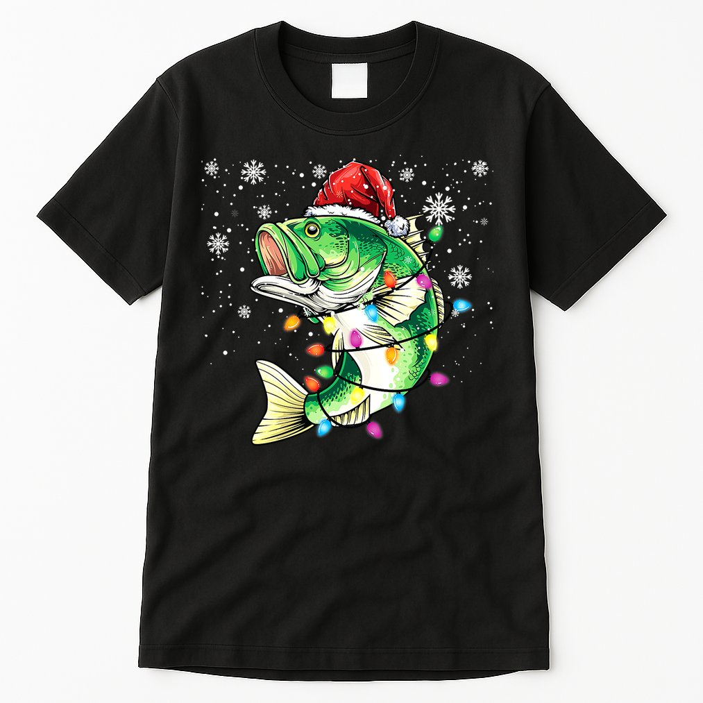 Merry Fishmas Bass Fish Fishing Christmas Ugly Sweater Xmas Tall T-Shirt