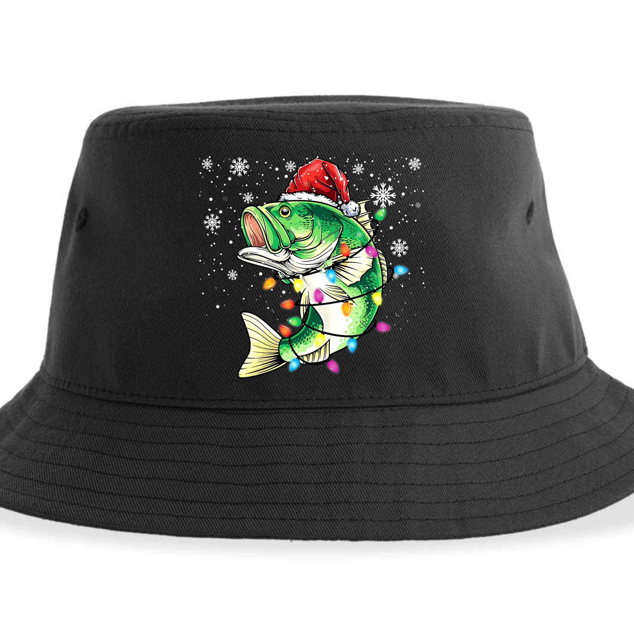 Merry Fishmas Bass Fish Fishing Christmas Ugly Sweater Xmas Sustainable Bucket Hat