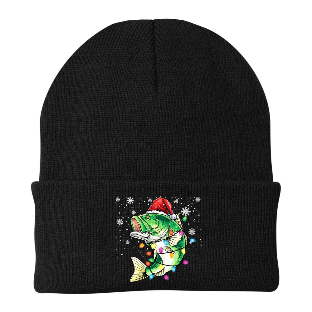 Merry Fishmas Bass Fish Fishing Christmas Ugly Sweater Xmas Beanie