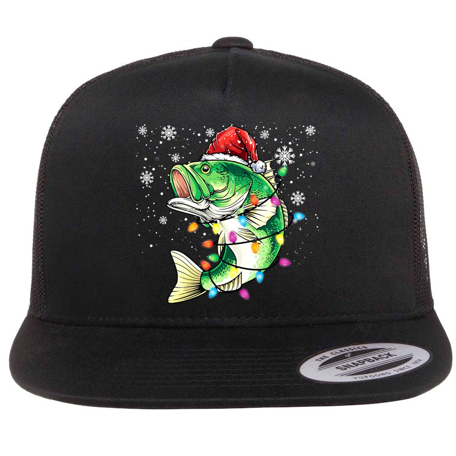 Merry Fishmas Bass Fish Fishing Christmas Ugly Sweater Xmas Flat Bill Trucker Hat