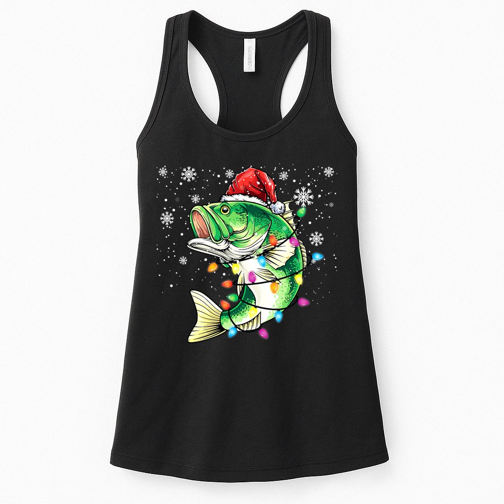 Merry Fishmas Bass Fish Fishing Christmas Ugly Sweater Xmas Womens Tank Top