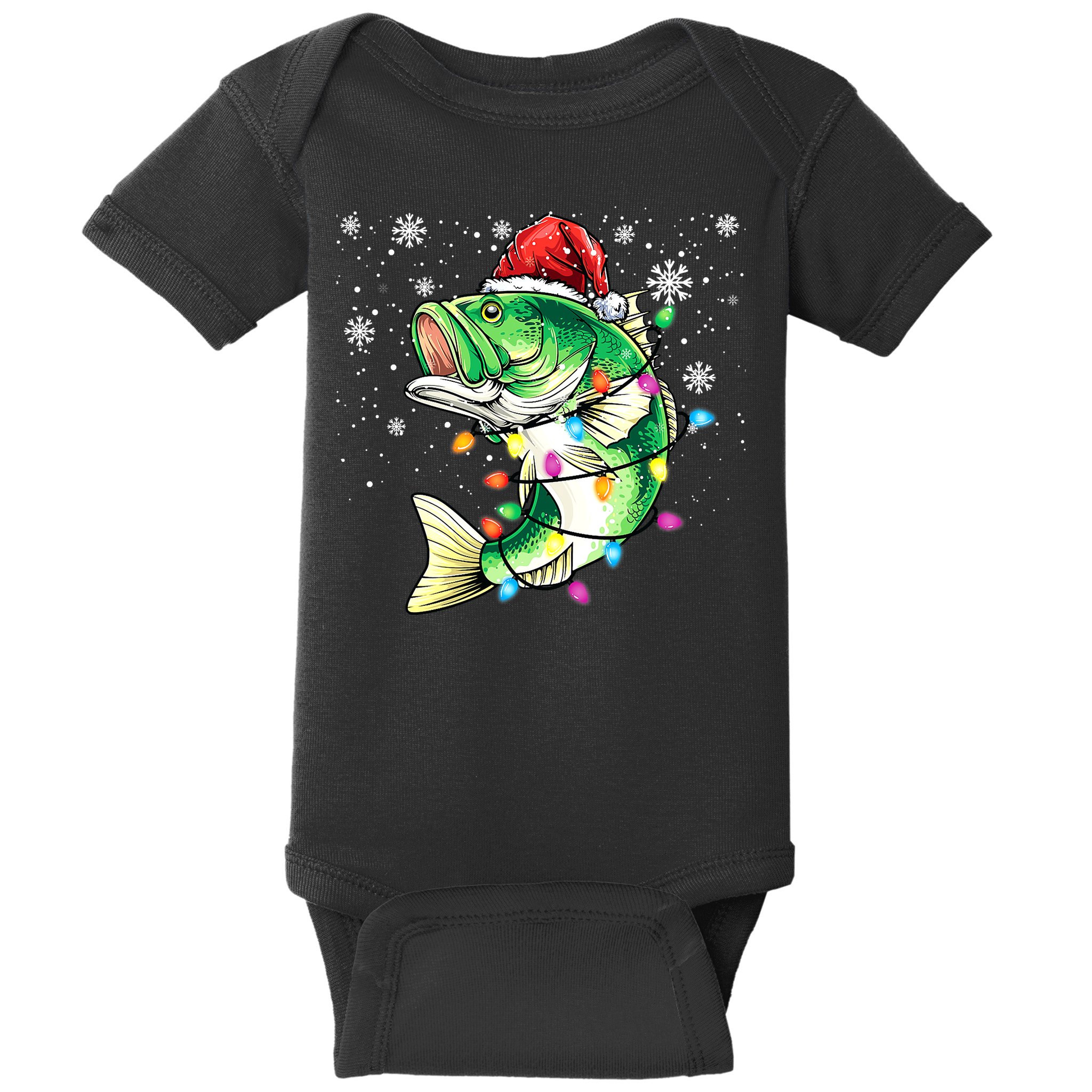 Merry Fishmas Bass Fish Fishing Christmas Ugly Sweater Xmas Baby Bodysuit