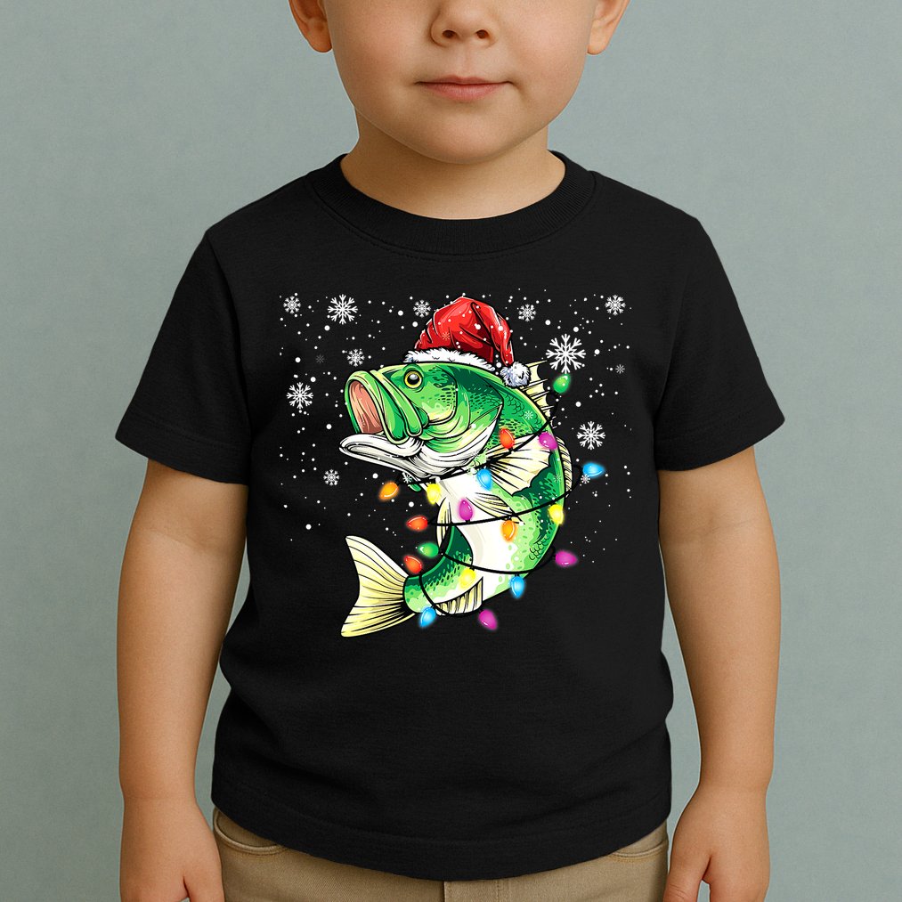 Merry Fishmas Bass Fish Fishing Christmas Ugly Sweater Xmas Toddler T-Shirt