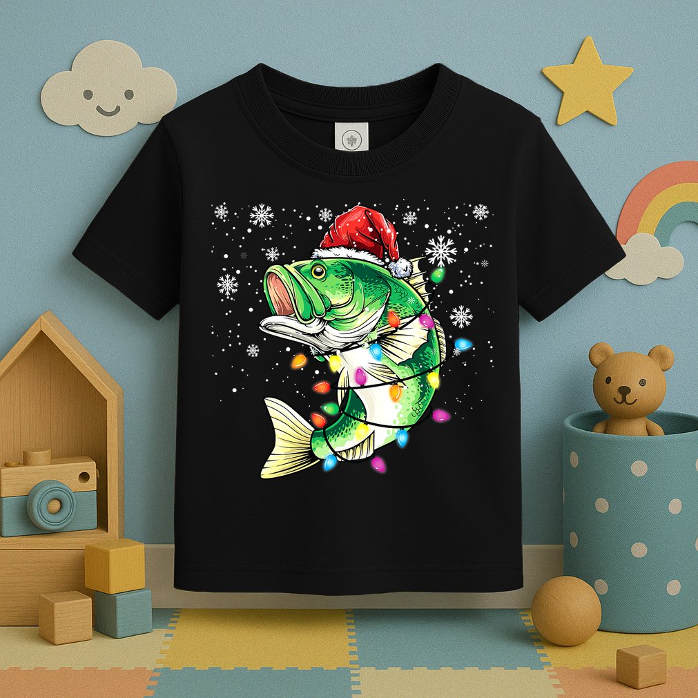 Merry Fishmas Bass Fish Fishing Christmas Ugly Sweater Xmas Toddler T-Shirt