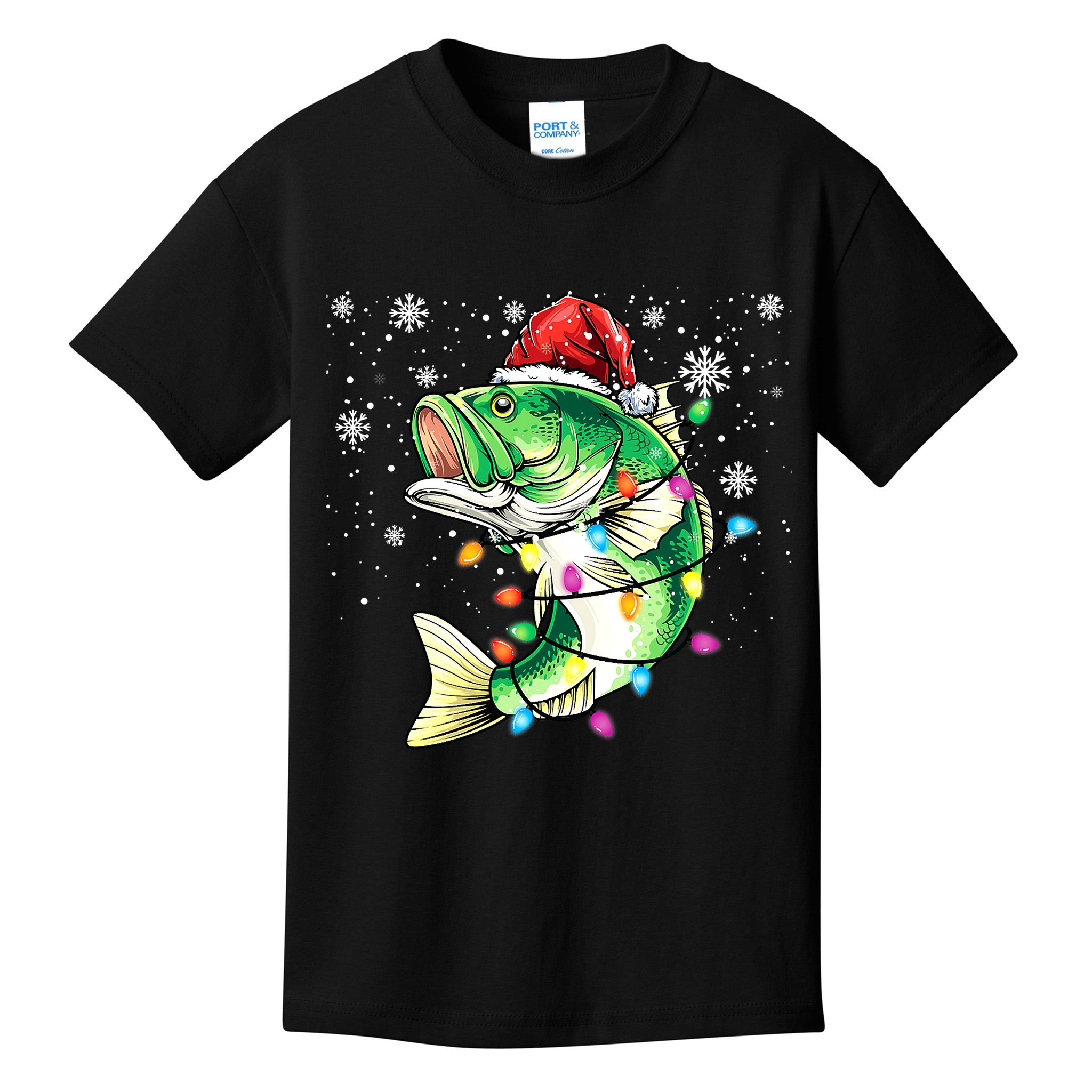 Merry Fishmas Bass Fish Fishing Christmas Ugly Sweater Xmas Kids T-Shirt