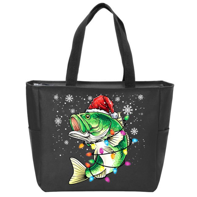 Merry Fishmas Bass Fish Fishing Christmas Ugly Sweater Xmas Zip Tote Bag