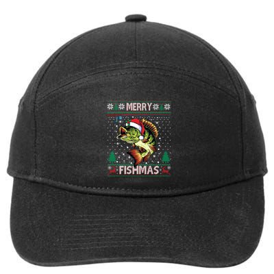 Merry Fishmas Bass Fish Fishing Christmas Ugly Xmas Gift 7-Panel Snapback Hat