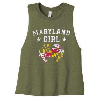 Maryland Flag Blue Crab State Pride Retro Tee Women's Racerback Cropped Tank