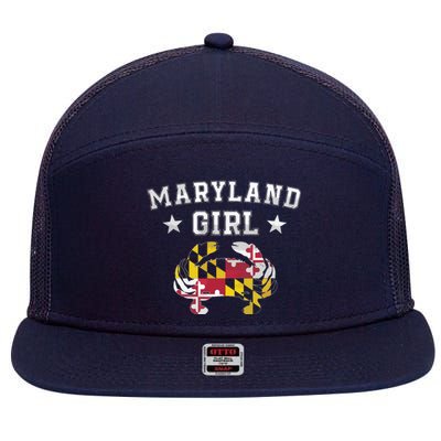 Maryland Flag Blue Crab State Pride Retro Tee 7 Panel Mesh Trucker Snapback Hat