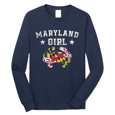 Maryland Flag Blue Crab State Pride Retro Tee Long Sleeve Shirt