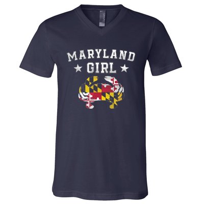 Maryland Flag Blue Crab State Pride Retro Tee V-Neck T-Shirt