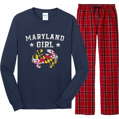 Maryland Flag Blue Crab State Pride Retro Tee Long Sleeve Pajama Set