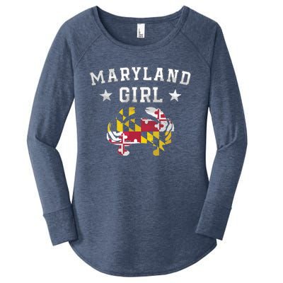 Maryland Flag Blue Crab State Pride Retro Tee Women's Perfect Tri Tunic Long Sleeve Shirt