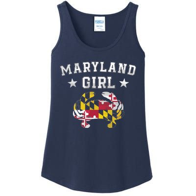 Maryland Flag Blue Crab State Pride Retro Tee Ladies Essential Tank