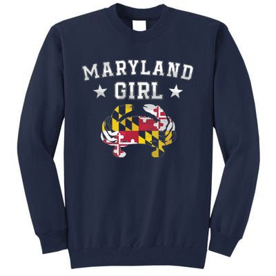 Maryland Flag Blue Crab State Pride Retro Tee Tall Sweatshirt