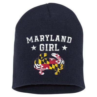 Maryland Flag Blue Crab State Pride Retro Tee Short Acrylic Beanie