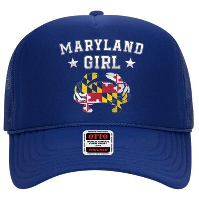 Maryland Flag Blue Crab State Pride Retro Tee High Crown Mesh Back Trucker Hat